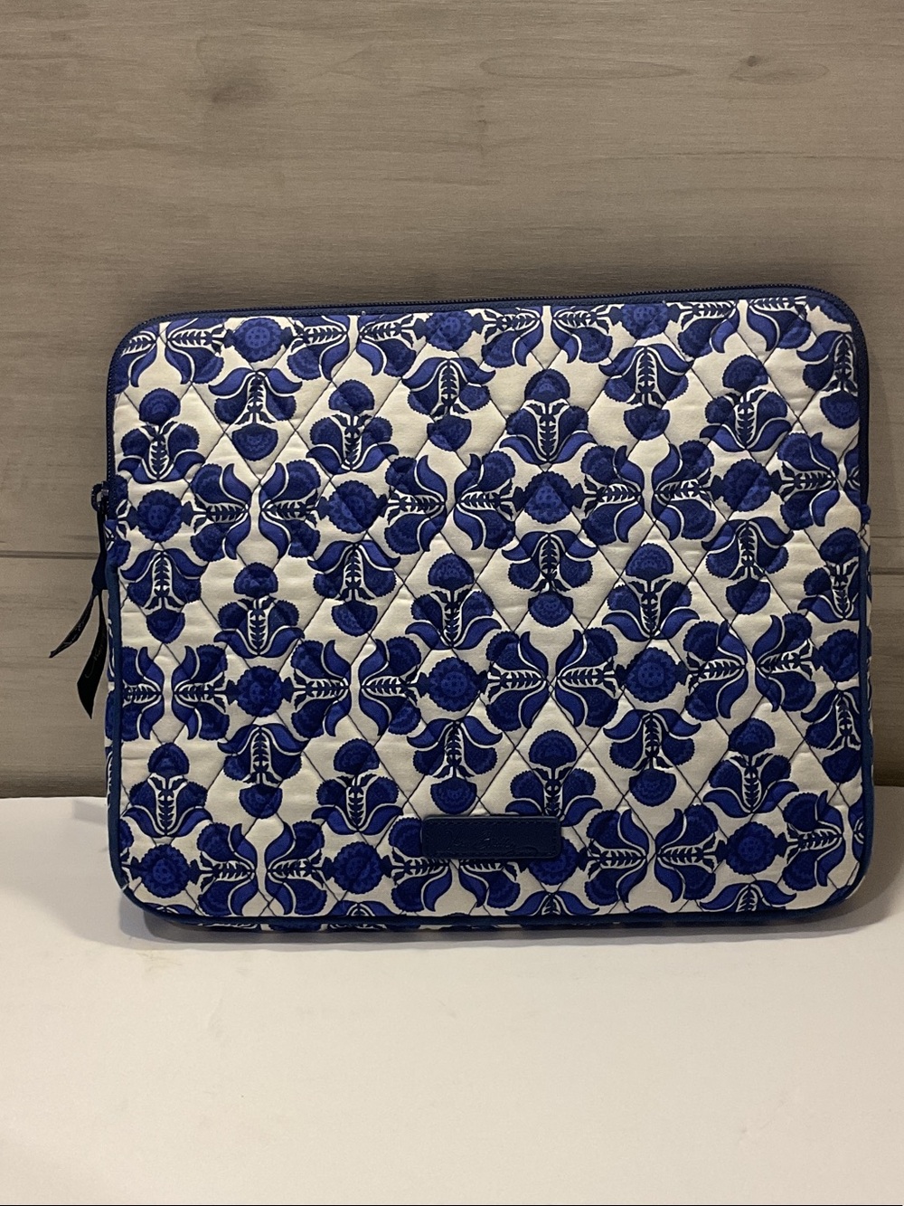 Vera Bradley Navy Blue and White Quilted Floral Laptop/Tablet Pouch